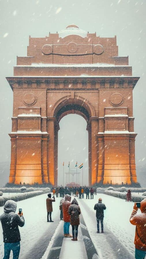 India Gate to Qutub Minar AI imagines snowfall in Delhi